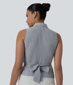 Chemise décontractée à rayures, col V, sans manches, dos noué