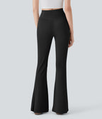Pantalon large fluide côtelé à taille haute croisée avec poche arrière