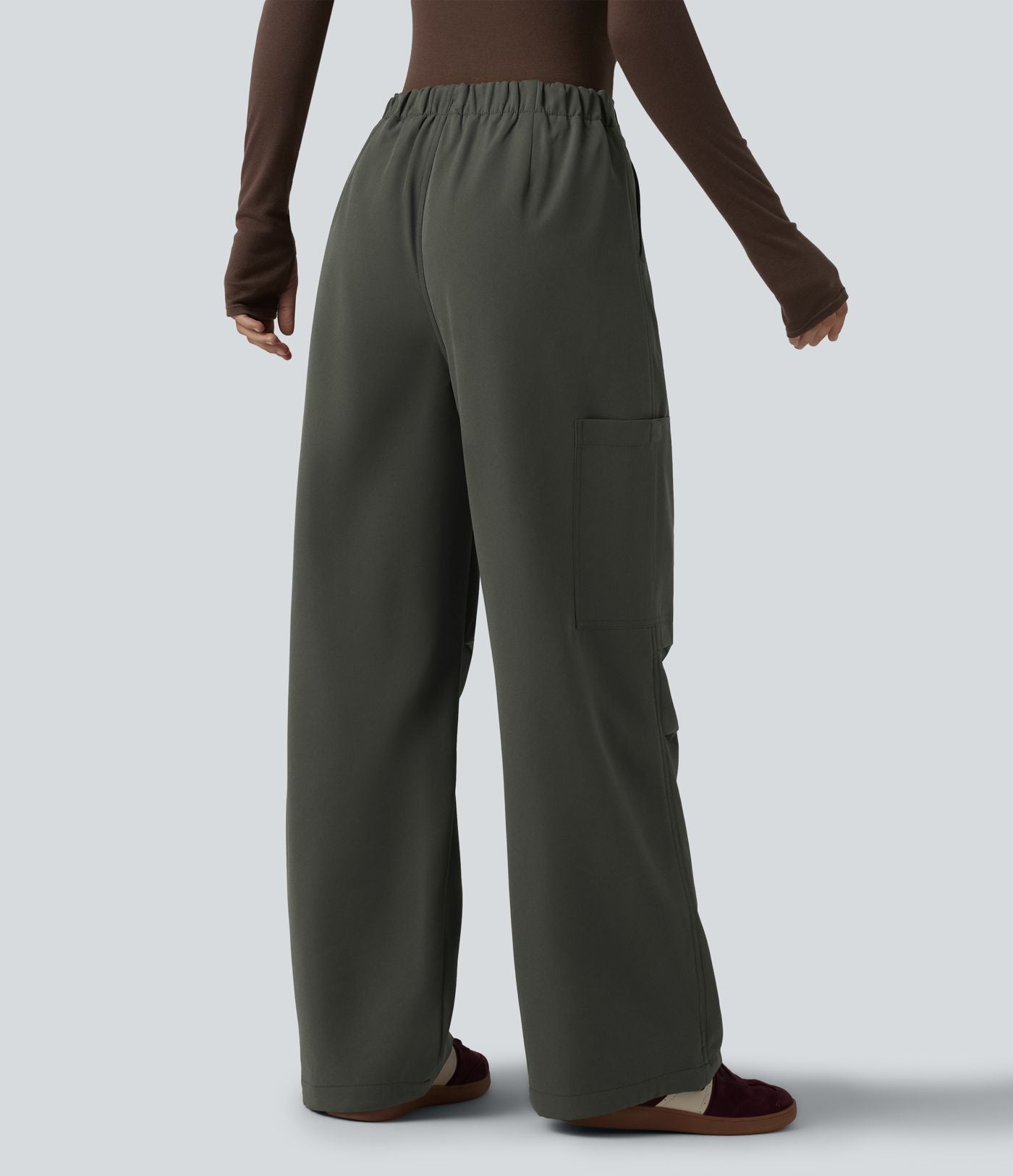 Pantalon parachute large fluide décontracté en polaire taille haute avec poches