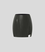 Mini-jupe moulante 2-en-1 SoftlyZero™ taille haute en simili, ourlet, effet sparkle métalisé, extensible avec poches