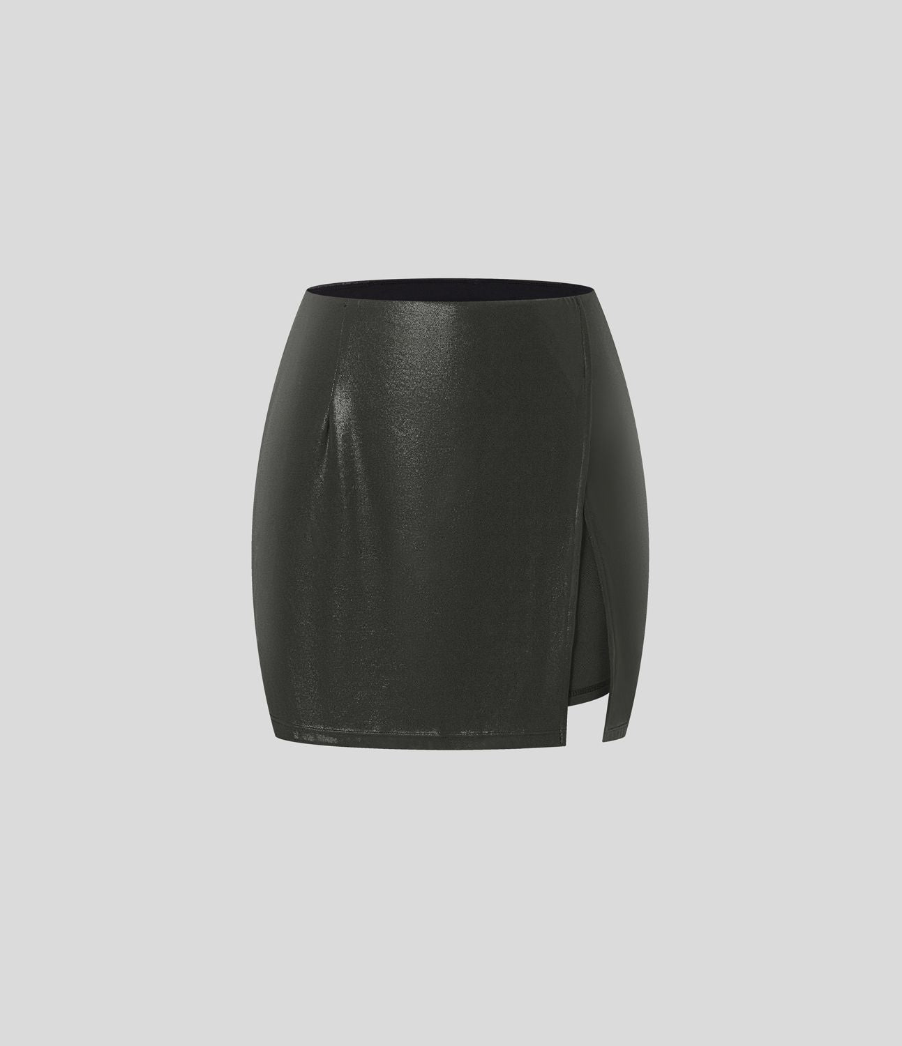 Softlyzero™ Jupe Soirée Mini à Effet Cuir Taille Haute Ourlet Fendu 2-en-1 Poche Côté Imprimé Métallisé Élastique Moulante