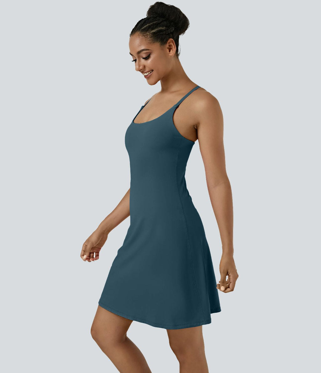 Softlyzero™ Airy Robe Sport de Yoga Plus Longue Dos Nu Découp Bretelles Réglables et Poches