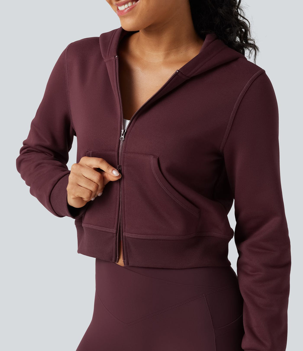Veste de sport polaire à capuche, manches longues, zip et poches
