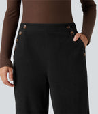 Pantalon décontracté droit en velours côtelé, taille haute, avec poches
