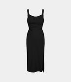 Robe midi laquée fendue, brassière intégrée, dos nu croisé