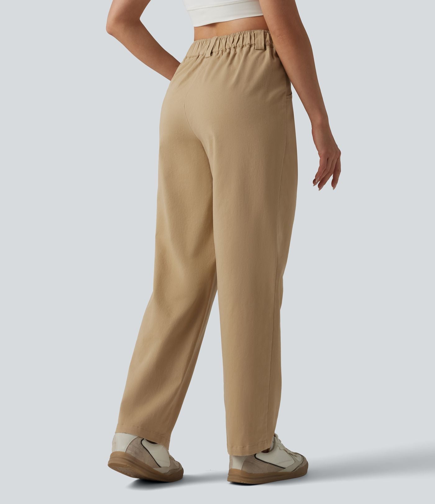 Pantalon chino décontracté en coton, taille haute, plissé, jambe droite, avec poches