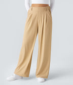 Halara Flex™ Pantalon Tailleur Large Fluide Gaufré Taille Haute Poches Latérales