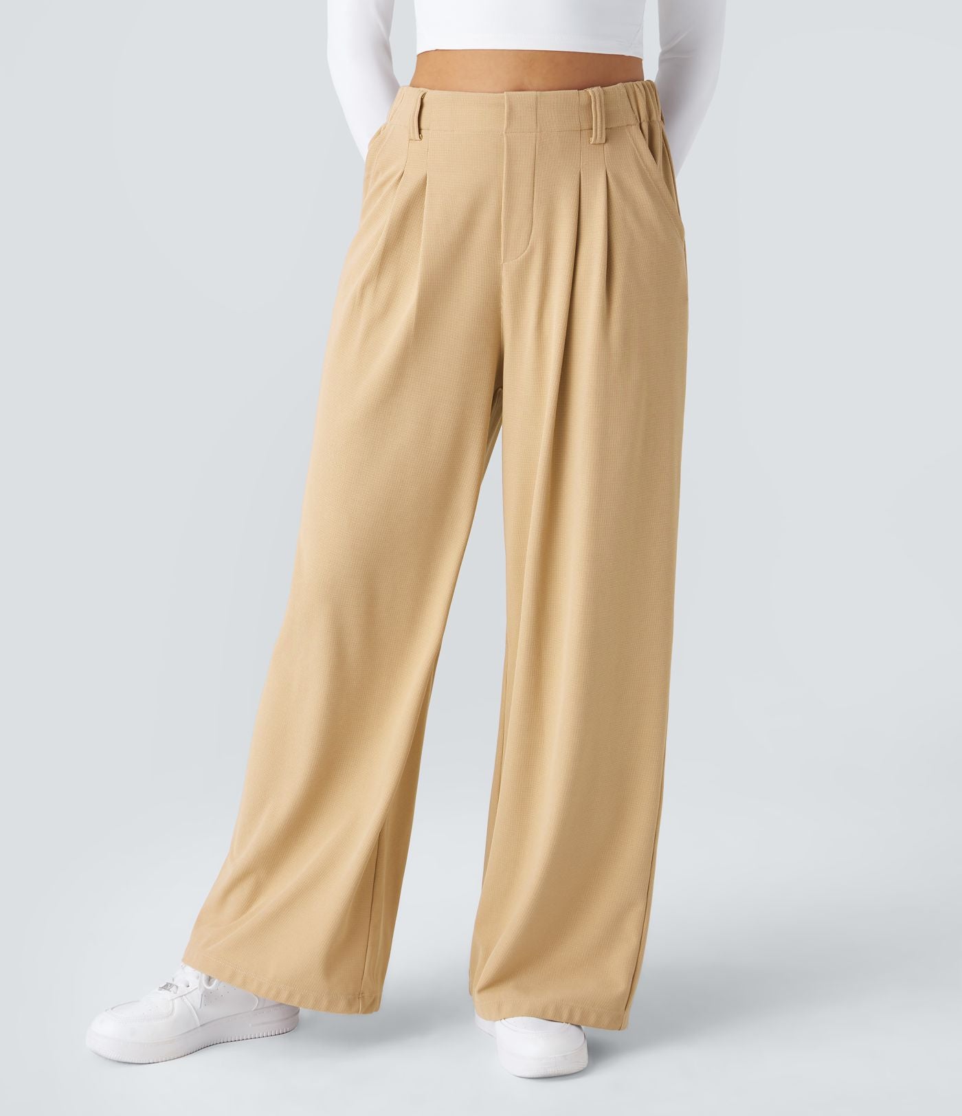 Pantalon Tailleur Large Fluide Halara Flex™ Gaufré Taille Haute Poches Latérales