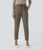Halara Flex™ Pantalon Tailleur taille mi-haute à motif pied-de-poule avec cordon de serrage et poches latérales