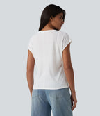 T-shirt casual jacquard col V à manches courtes