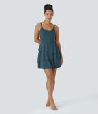 Robe de sport mini SoftlyZero™ Airy à effet frais InstantCool 2-en-1 avec volants superposés et dos nu avec poches