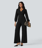 Combinaison tailleur à jambes larges, col V, manches longues, avec poches – Édition Easy Peasy