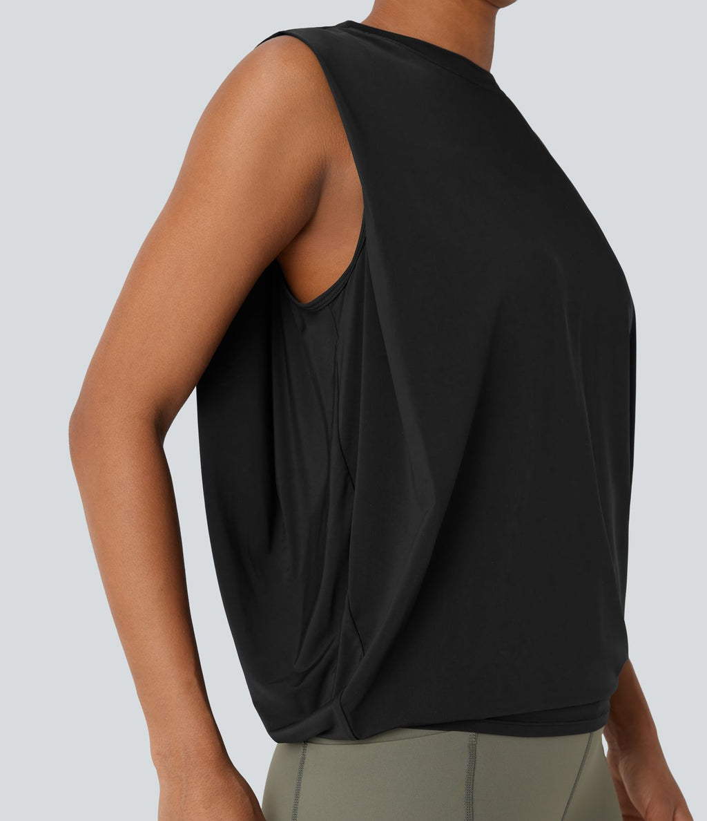 Débardeur de yoga col rond froncé, tissu rafraîchissant - Protection UPF50+