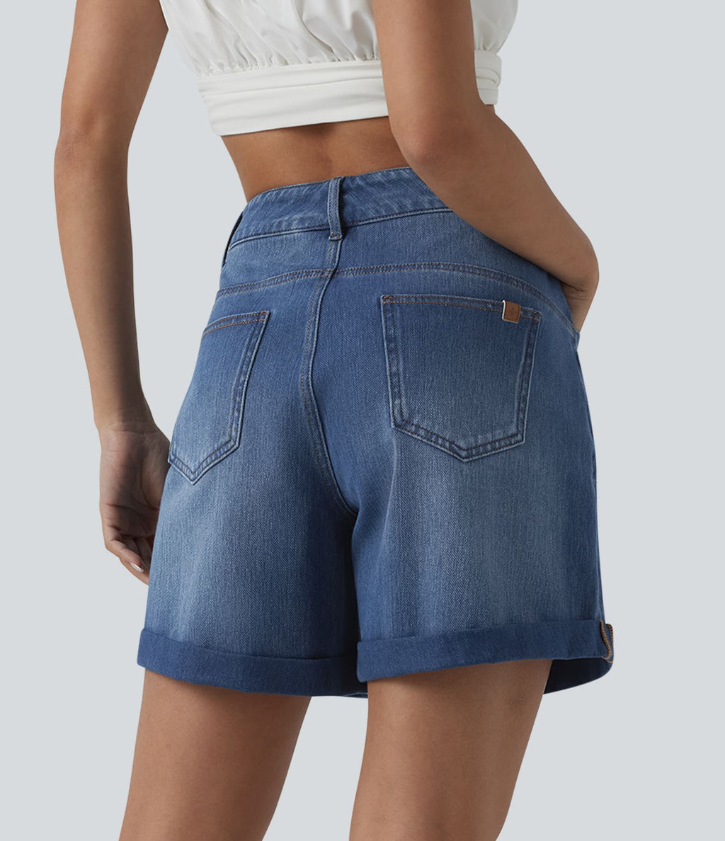 Short tailleur Halara Flex™ denim ample casual ourlet roulotté taille haute avec poches