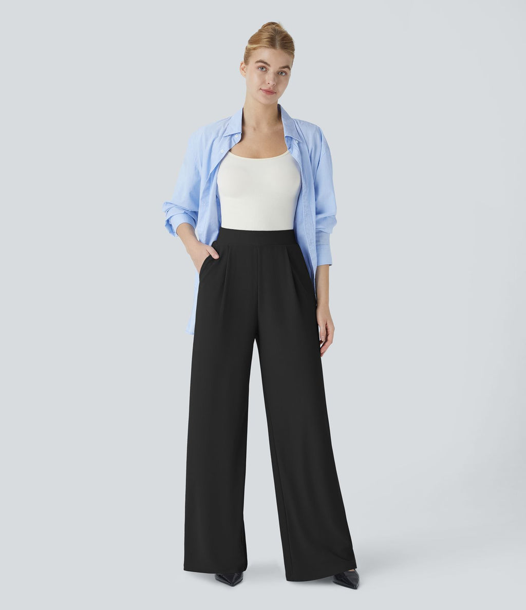 Halara Flex™ Pantalon Tailleur Évasé à Taille Haute Sculptant la Silhouette avec Poches Latérales Micro Waffle