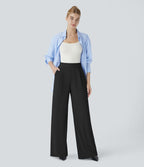 Halara Flex™ Pantalon Tailleur Évasé à Taille Haute Sculptant la Silhouette avec Poches Latérales Micro Waffle