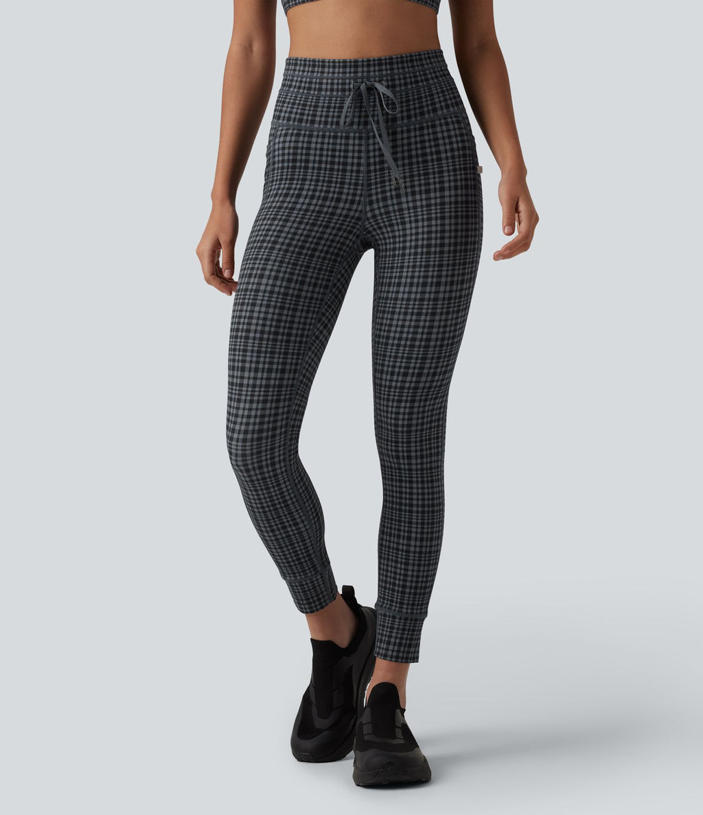 Legging de yoga Halara UltraSculpt™ taille haute avec cordon de serrage imprimé carreaux avec poches