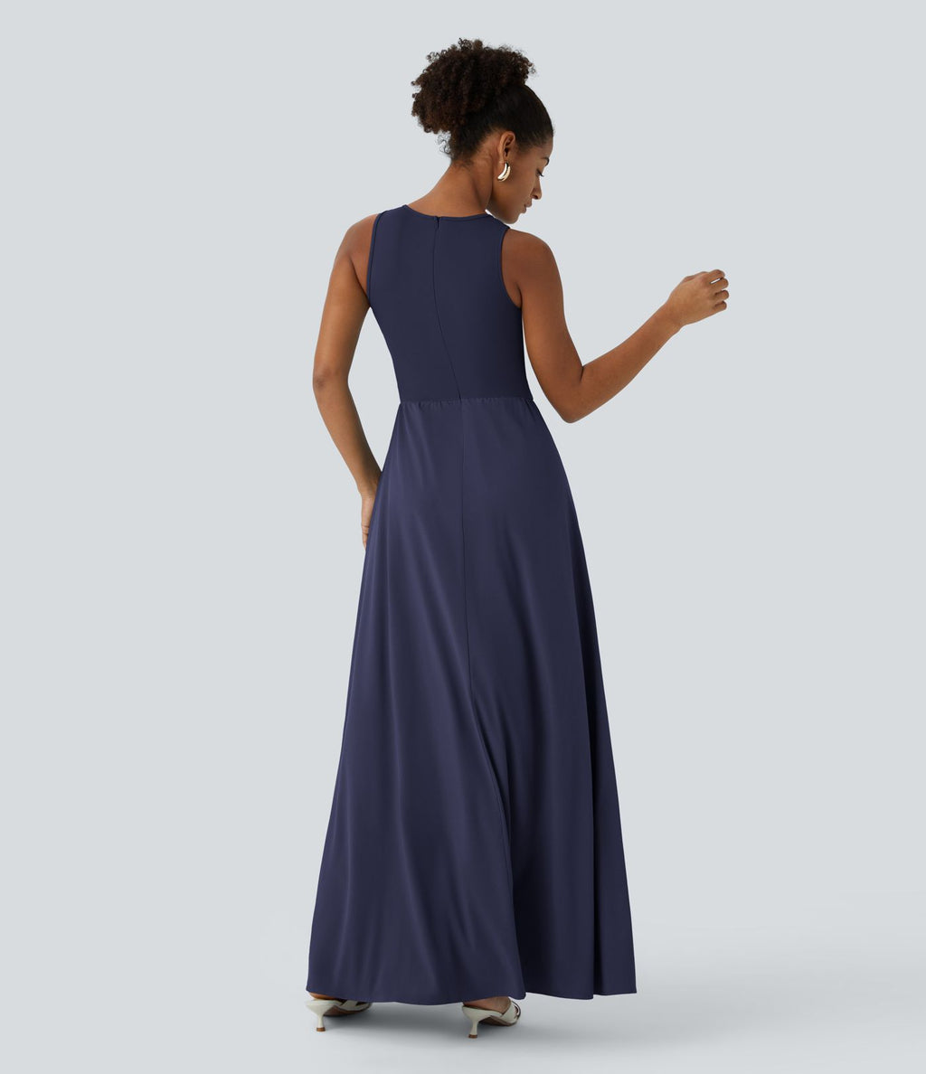 Combinaison Breezeful™ à séchage rapide pour demoiselles d'honneur et invitées de mariage, sans manches, avec fermeture éclair, poches latérales et détails contrastés