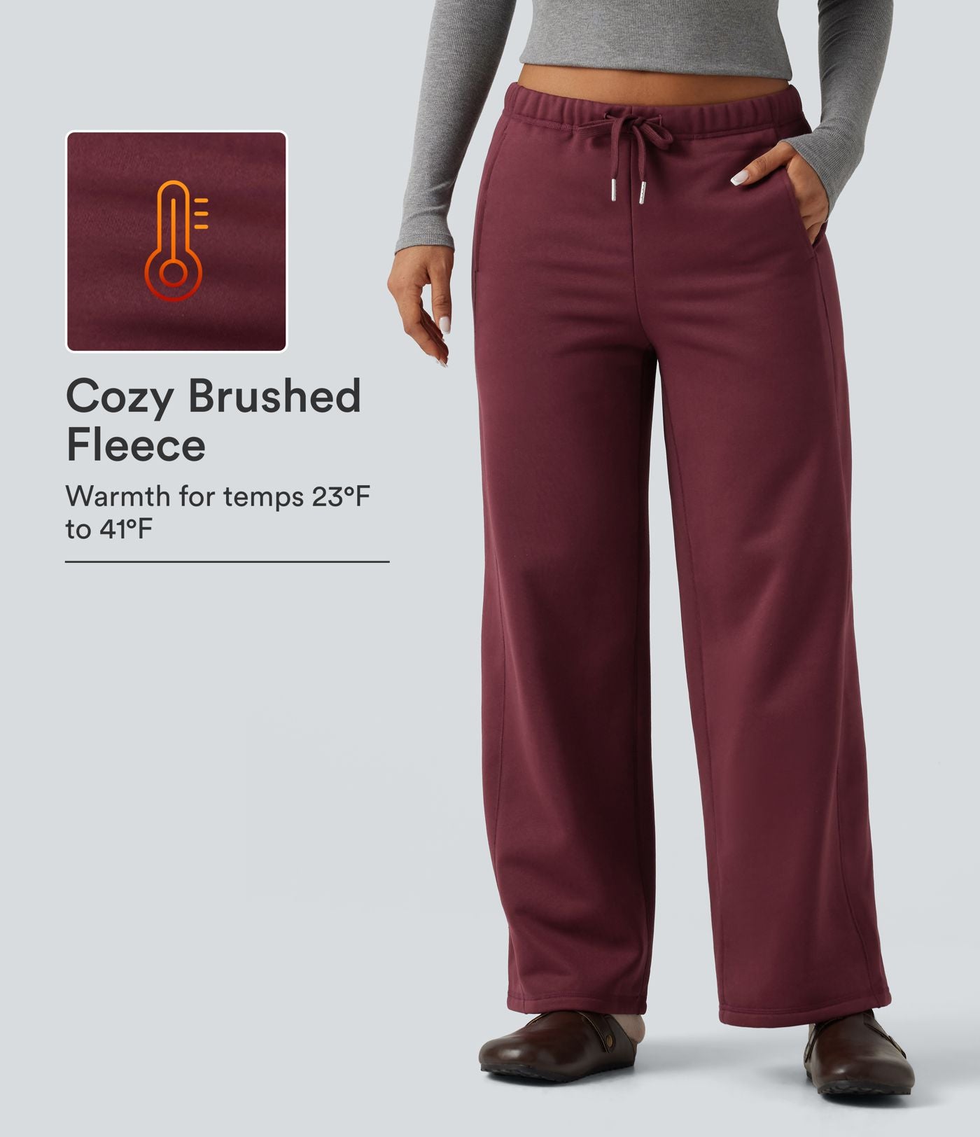Pantalon de sport coupe droite en polaire, taille basse, cordon de serrage, à poches