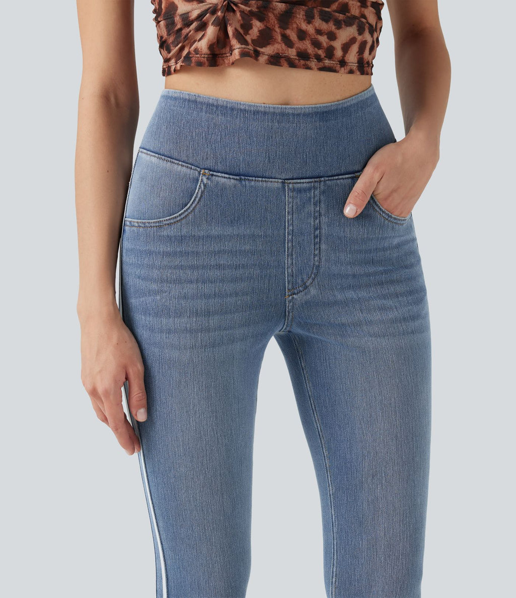 Jean skinny Halara Flex™ taille haute délavé à rayures avec poches