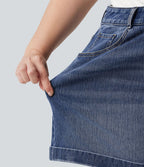Short jean grande taille Halara Flex™ Denim casual taille mi-haute, ourlets retroussés, avec poches, 12,7 cm