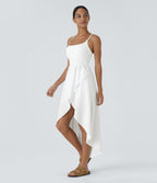 Breezeful™ Robe Casual 2 Pièces Dos Nu Haut Bas Poche Latérale Fluide Séchage Rapide