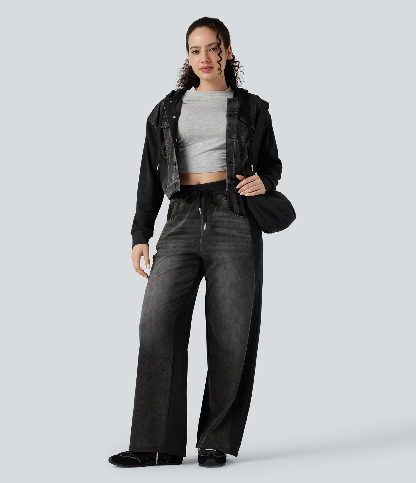 Halara Flex™ Jean larges color block jambes cordon de serrage taille haute avec poches