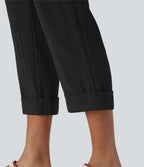 Pantalon capri effet lin taille haute avec poches zippées