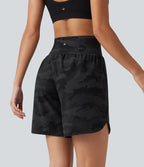 Short de running Halara UltraSculpt™ gainant taille haute imprimé camouflage avec ourlet arrondi et poche - 18 cm