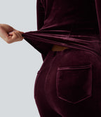 Combinaison évasée en velours à capuche zippée à manches longues avec poches - Édition Easy Peasy
