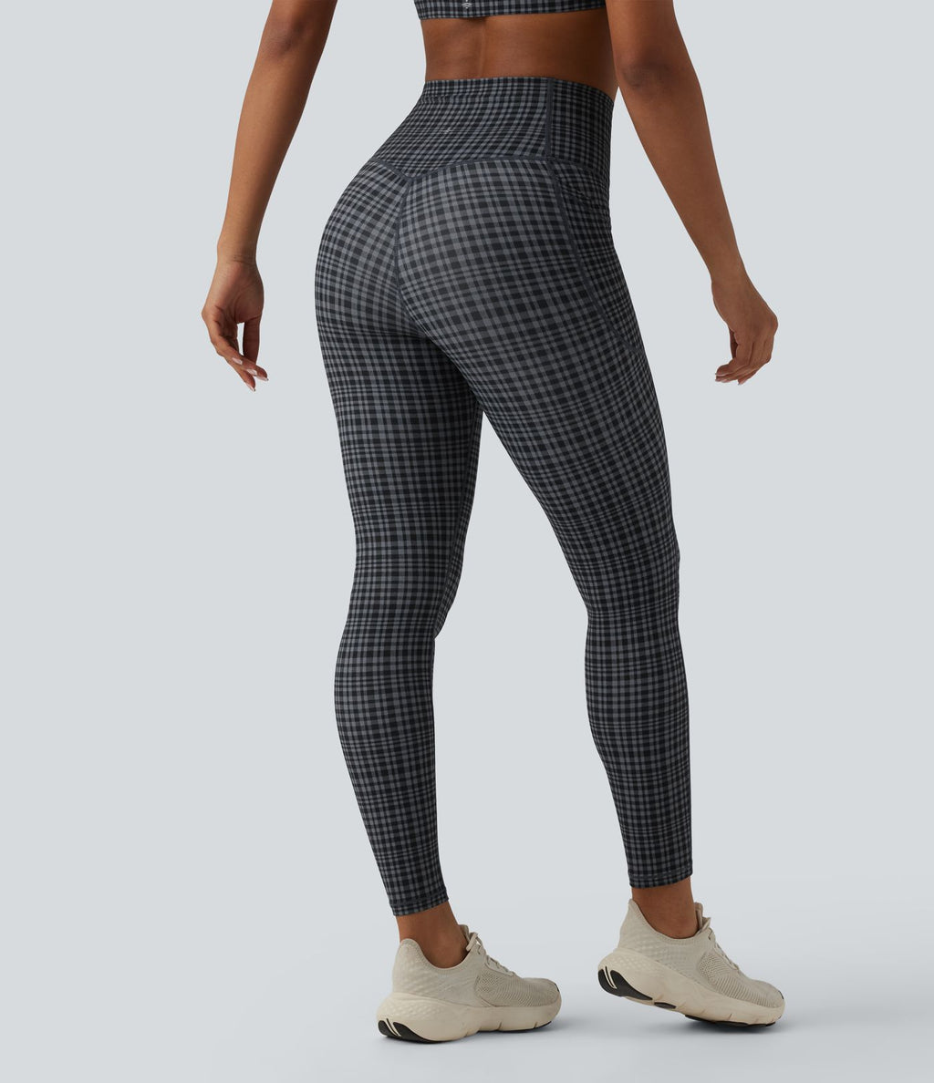 Legging de running Halara UltraSculpt™ gainant taille haute imprimé à carreaux avec poches