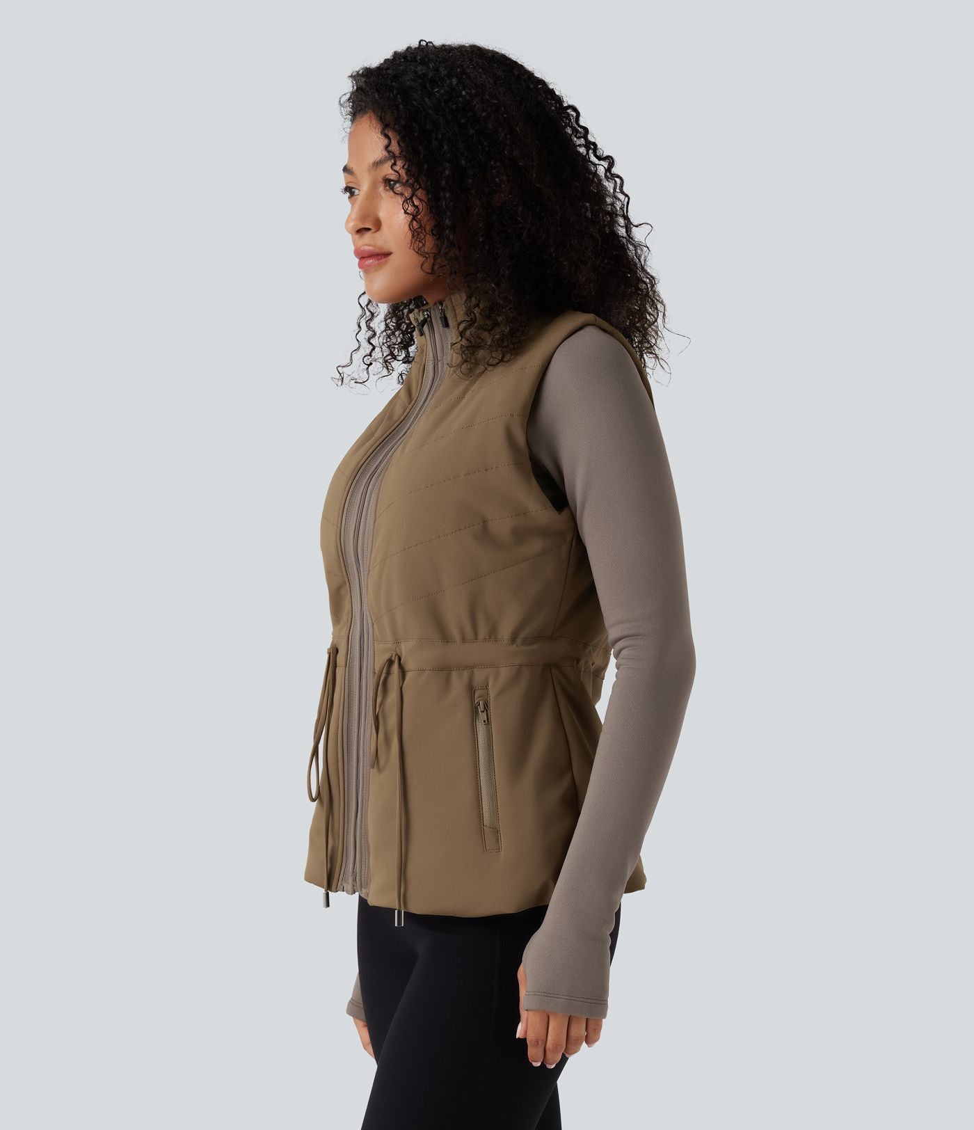 Veste polaire PuffFlex 3-en-1 à col montant et manches longues avec passe-pouces et gilet matelassé avec poches