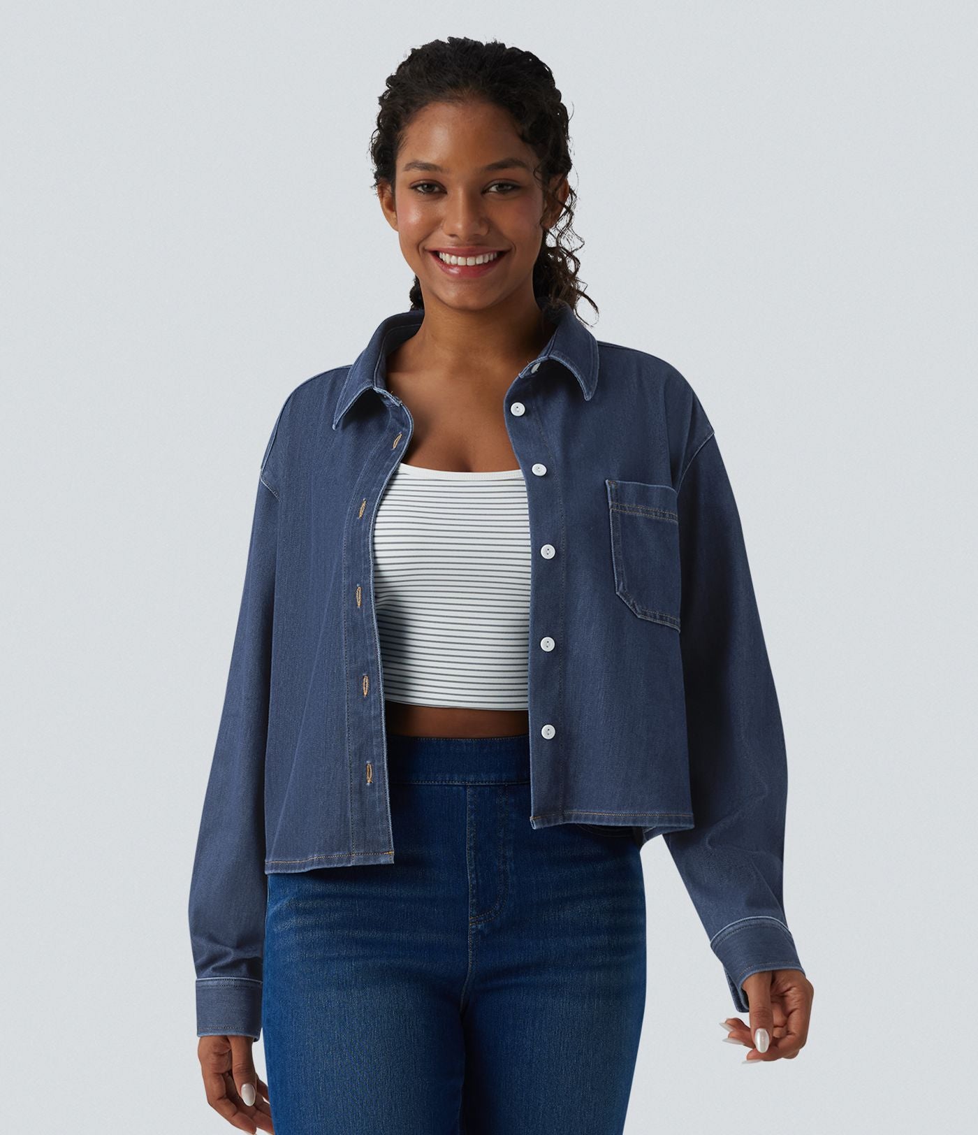 Halara Flex™ Chemise en denim col classique manches longues avec poche
