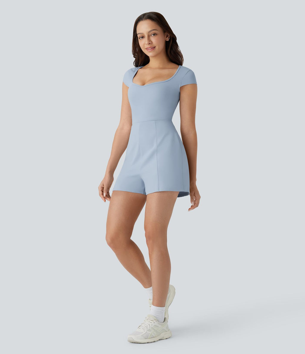 Combinaison de yoga Softlyzero™ Airy avec col U, manches courtes et poches latérales - Édition Easy Peasy