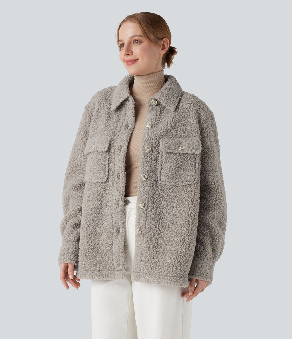 Veste sherpa à col à manches longues avec poches