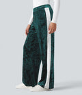 Pantalon velours coupe droite color block taille mi-haute avec cordon de serrage et poches