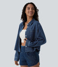 Halara Flex™ Chemise casual rayée en denim à manches longues avec poche
