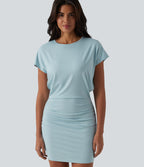 Robe casual moulante col rond manches courtes longueur mini allongée