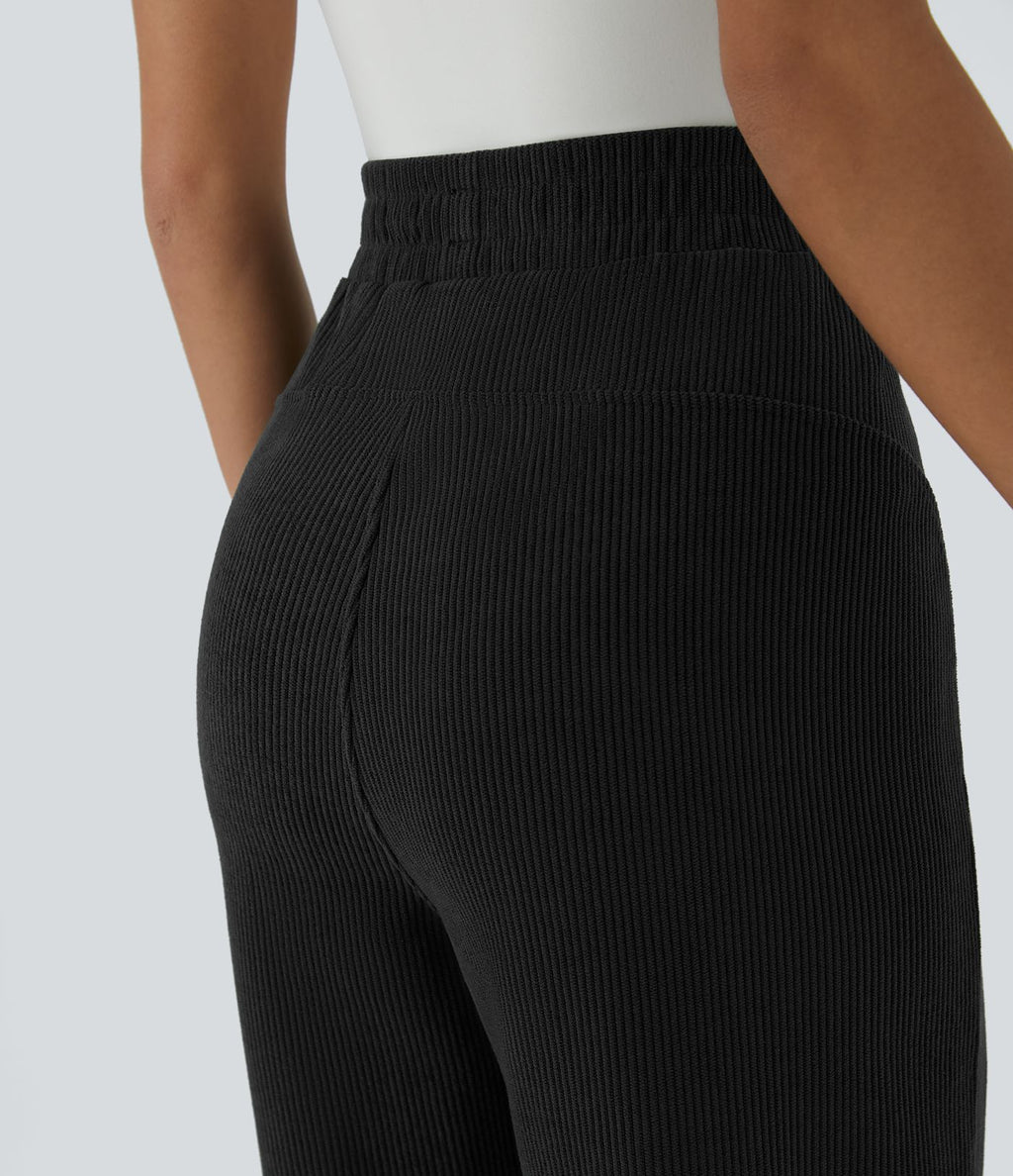 Pantalon de jogging décontracté en velours côtelé à taille haute avec poches latérales