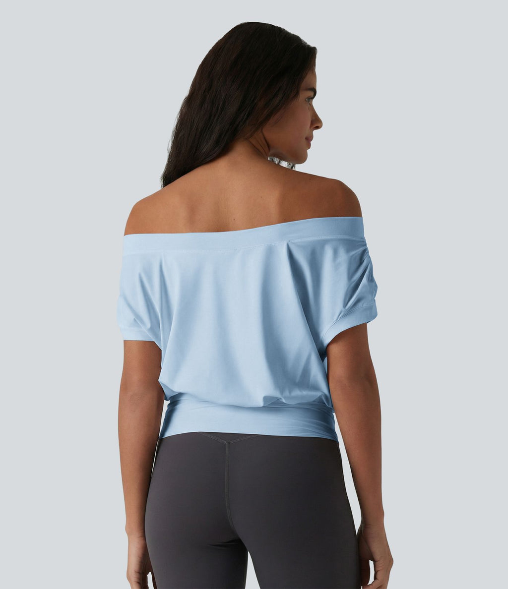 Haut de sport yoga épaules dénudées manches courtes oversize effet frais InstantCool séchage rapide