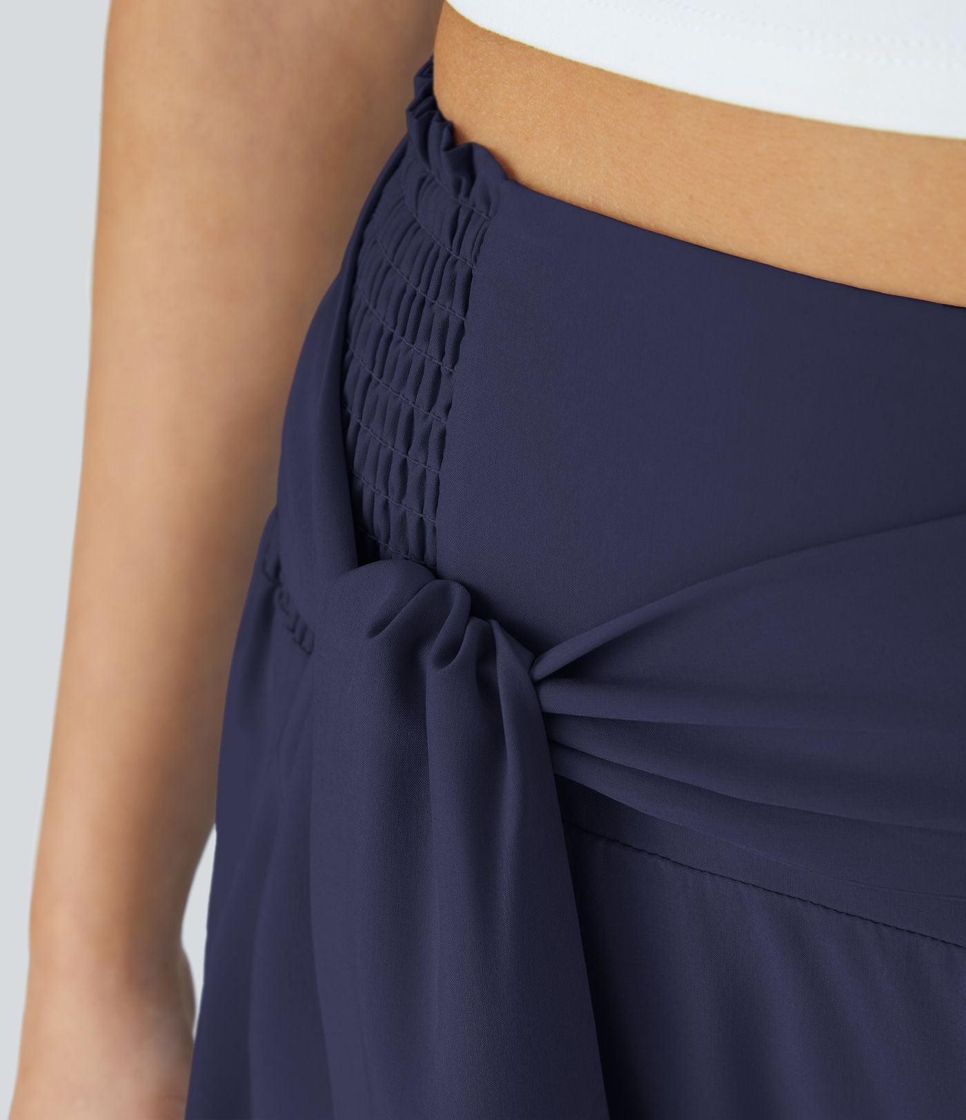 Breezeful™ Pantalon Large Casual Taille Haute Froncé à Nouer Devant et Dos Fluide Séchage Rapide