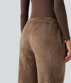 Pantalon coupe droite teddy taille mi-haute avec cordon de serrage et poches