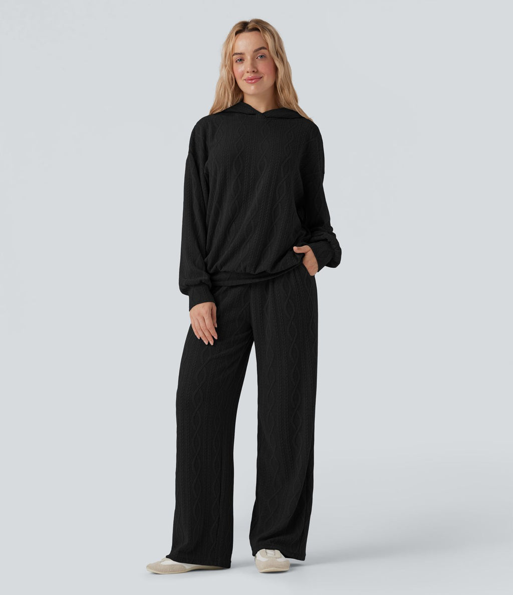 Sweatshirt décontracté à capuche manches longues oversize maille torsadée