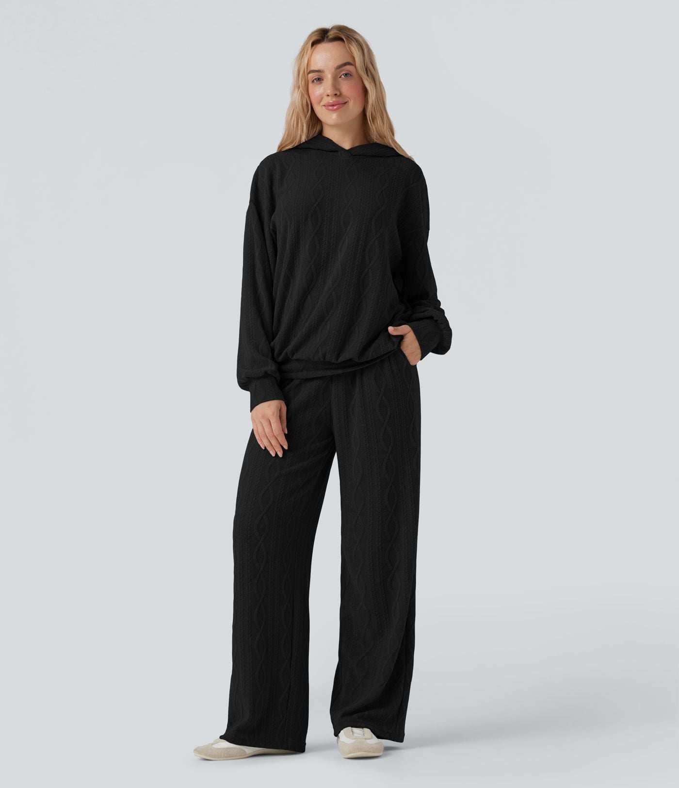 Sweatshirt décontracté à capuche manches longues oversize maille torsadée