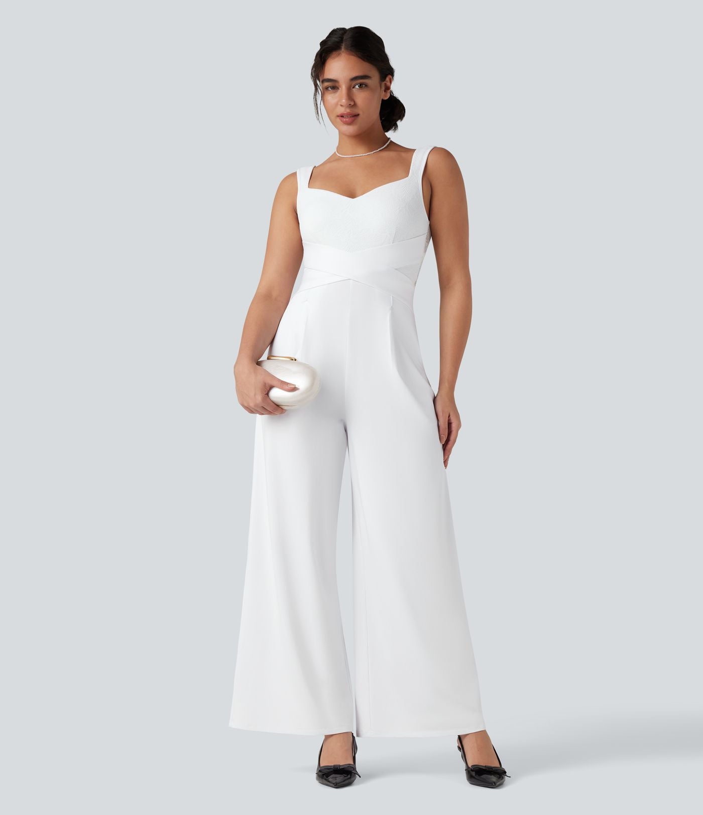 Combinaison dentelle contrastante sans manches pour demoiselles d'honneur et invitées de mariage avec poches - Easy Peasy