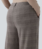 Pantalon décontracté grande taille large taille haute à carreaux pied-de-poule avec poches