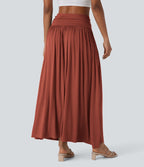 Jupe longue fluide froncée taille haute