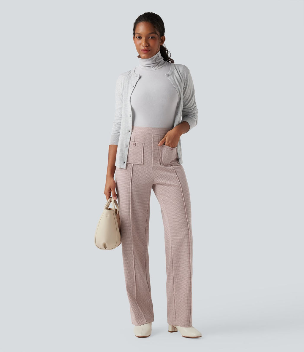 Pantalon tailleur taille haute à coupe droite pied-de-poule avec poches Halara Flex™
