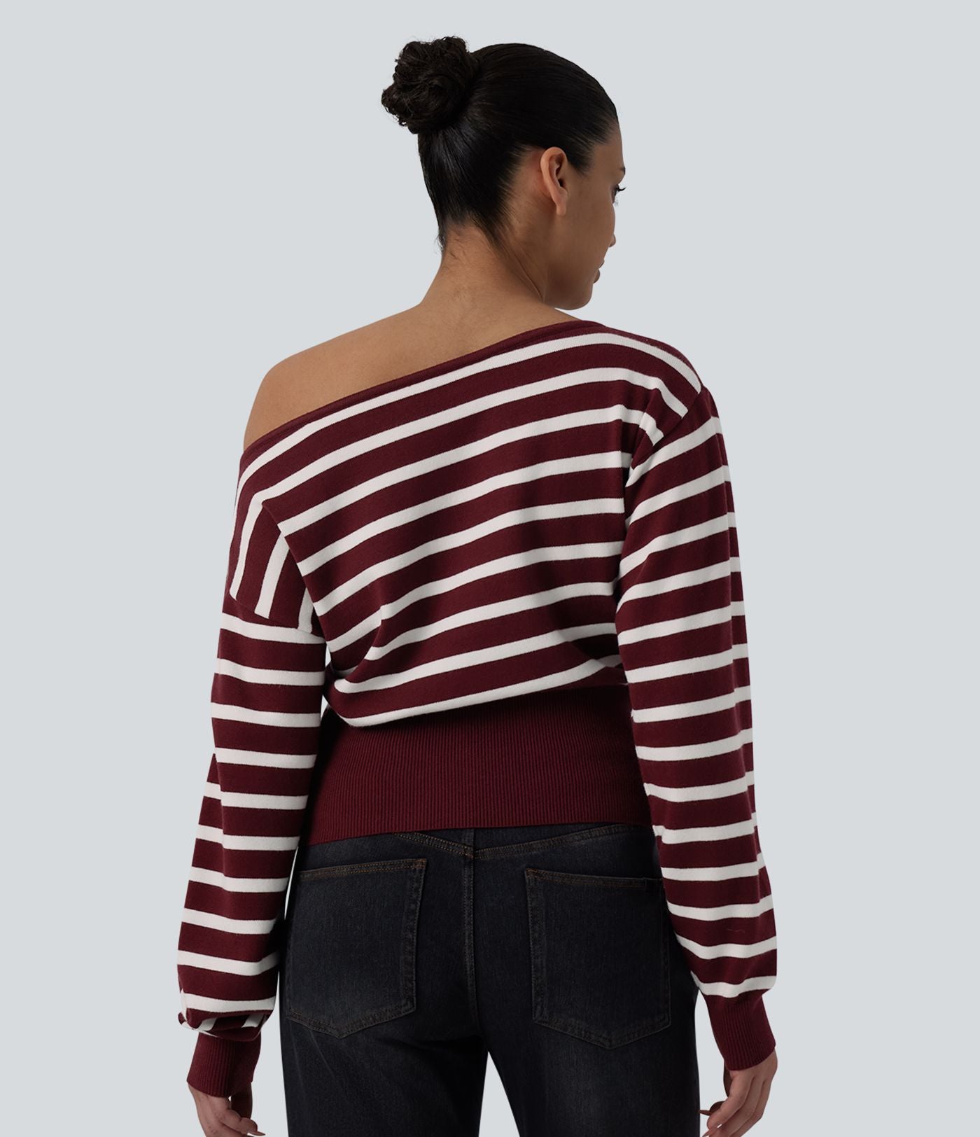 Pull casual asymétrique manches longues rayures