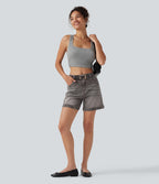 Halara Flex™ Short en denim taille mi-haute ourlet retroussé 12,5 cm avec poches